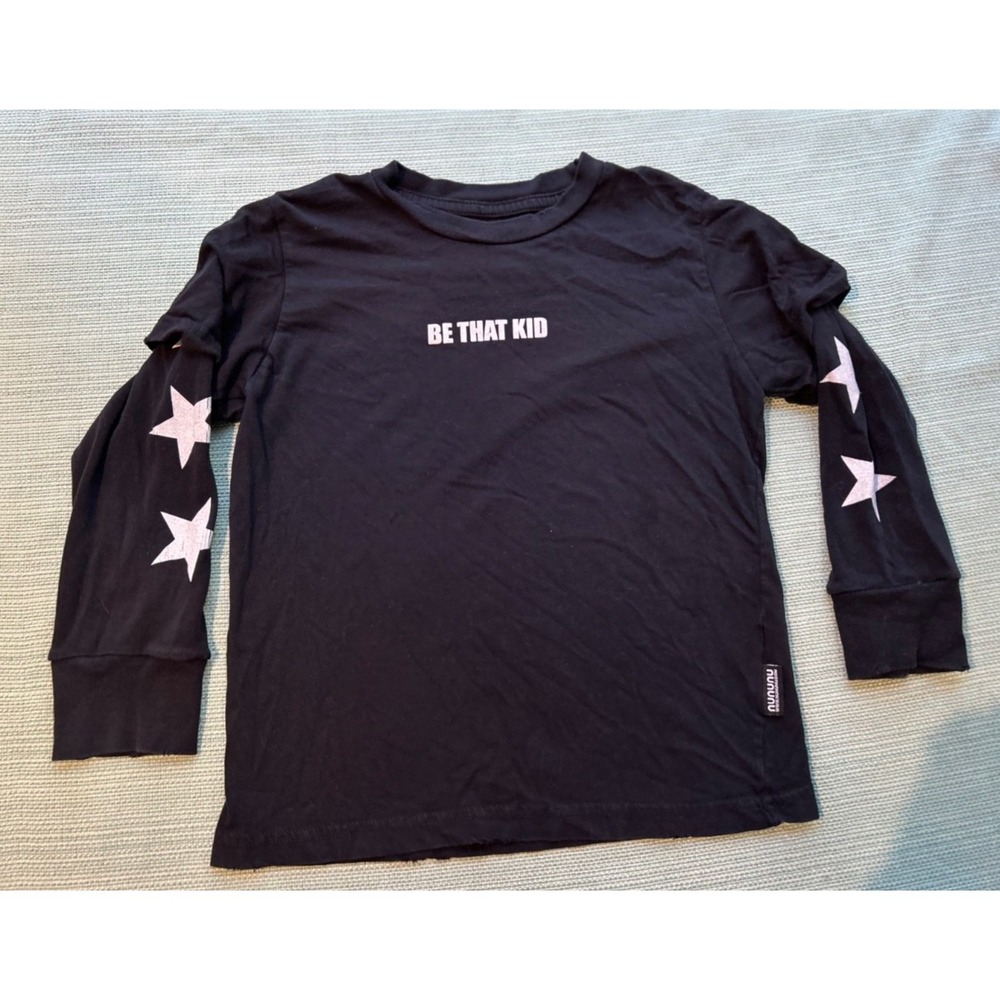 EUC Nununu long sleeved Be That Kid Shirt Black Stars 4-5
